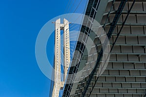 Cable-stayed bridge pillar.