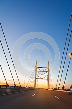 Cable stayed bridge at sunset
