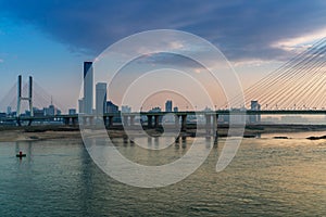 Cable stayed bridge at sunset