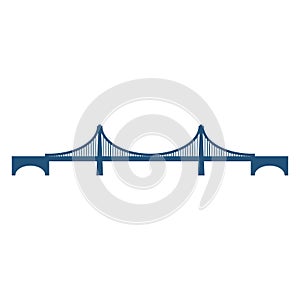 Cable-stayed bridge on three supports blue silhouette vector illustration