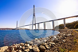 Cable-stayed bridge to Russian Island. Vladivostok. Russia.