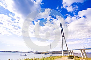 Cable-stayed bridge to Russian Island. Vladivostok. Russia.