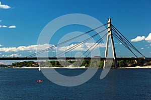 Cable-stayed Moskovskyi Bridge over Dnieper River in Kiev, Ukraine