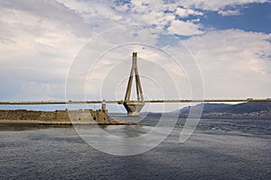 Cable-stayed suspension bridge crossing Corinth Gulf strait, Greece