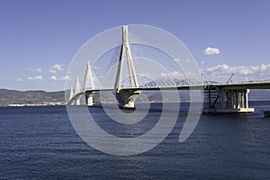 Cable-stayed suspension bridge crossing Corinth Gulf strait, Greece