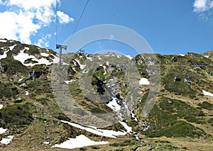 Cable transportation on the Kitzsteinhorn Glacier, Alps Mountains in Austria