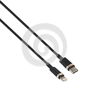 cable with Type-C and Lightning connector, isolated on white background