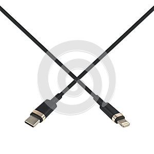 cable with Type-C and Lightning connector, isolated on white background