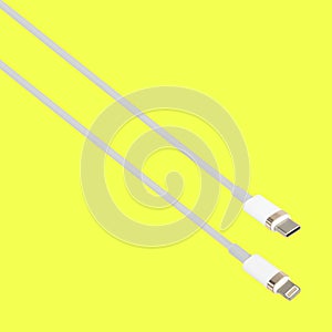cable with Type-C and Lightning connector, on a yellow background