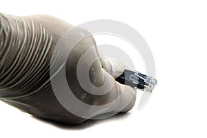 Cable type cat5 use for connect to network on white background.