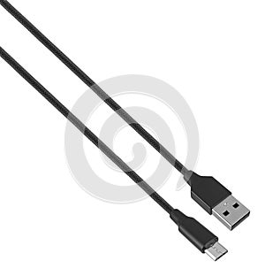 cable with USB connector, microUSB, on white background