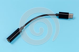 Cable USB Type-C to mini audio Jack close-up