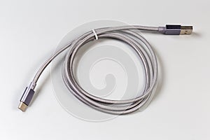 Cable USB Type-A to Type-C on gray background