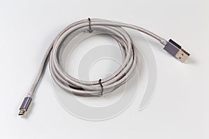 Cable USB Type-A to micro-B on gray background