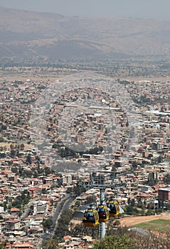 Cable way above cochabamba in bolivia photo