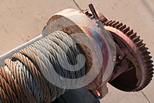 Cable winch on a marina boat dock