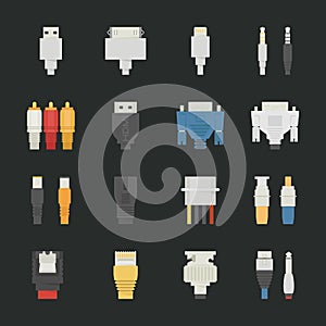 Cable wire computer icons with black background