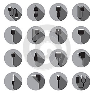 Cable wire computer and plug icons set