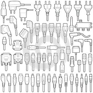 Cable wire and electric plug vector line illustration