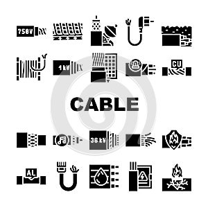 Cable Wire Electrical System Icons Set Vector