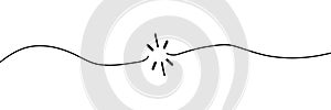 Cable wire line break icon simple graphic illustration, cord rope stroke broken black white, electric circuit thread rupture snap