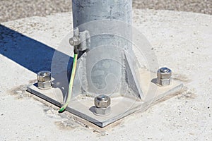 Cables connected to electrical grounding bar . Electric grounding