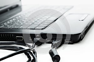 Cables are connected to laptop