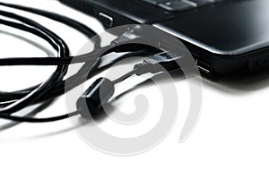 Cables are connected to laptop