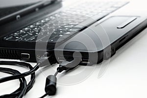 Cables are connected to laptop