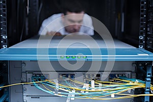 Cables connected to the rack server