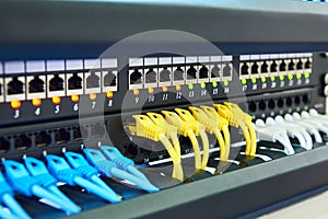Cables and connectors in switch on rack