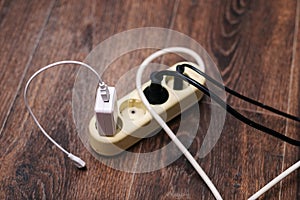 Cables plugged into the surge protector