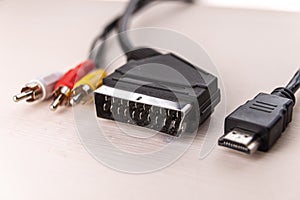 Cables, scart socket, hdmi plug and rca plugs