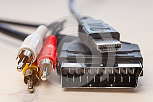 Cables, scart socket, hdmi plug and rca plugs