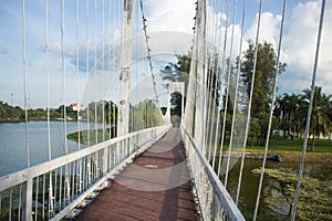 Cables and tower of the suspension bridge
