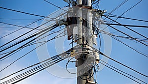 Cables and wires on an electric pole