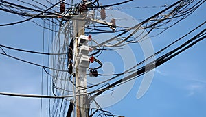 Cables and wires on an electric pole