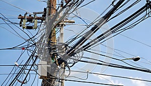 Cables and wires on an electric pole