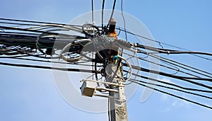 Cables and wires on an electric pole