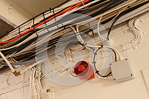 Cables and wires in ships corridor