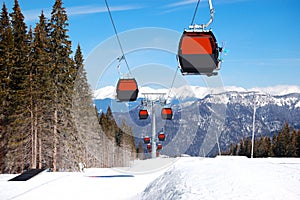 Cableway cabins at the popular ski resort