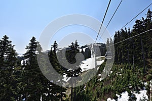 Cableway leading to the top of Blackcomb mountain in Whistler Village. Whistler is a canadian resort town visited by over 2