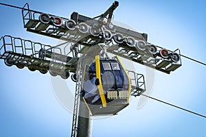 Cableway lift transportation in the alps mountains