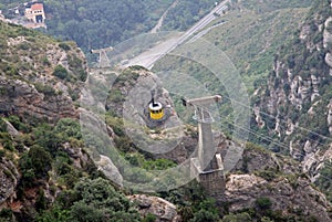 The cableway Montserrat-Aeri to the Benedictine abbey Santa Maria de Montserrat, Spain