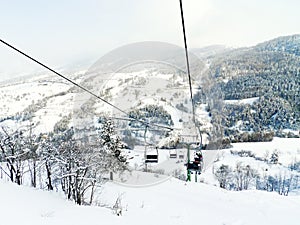 Cableway ski lift in skiing area Via Lattea, Italy