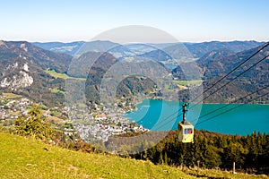 Cableway and view of St.Gilgen on Wolfgangsee