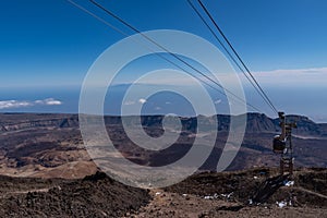 Cableway on the volcano Teide Teleferico del Teide. Touristic way to Pico del Teide mountain. El Teide National park, Tenerife,