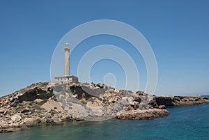 Cabo de Palos Lighthouse on La Manga, Murcia, Spain. photo