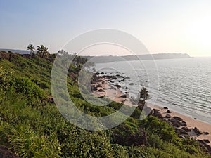 Cabo de rama beach top view, view fo cabo de rama beach in sunset. goa beach.