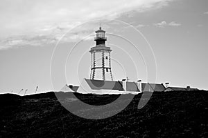 Cabo Espichel farol. Especial Cape lighthouse. Black and white photo. Portugal. Landscape. Shipping. Help. Sky. photo